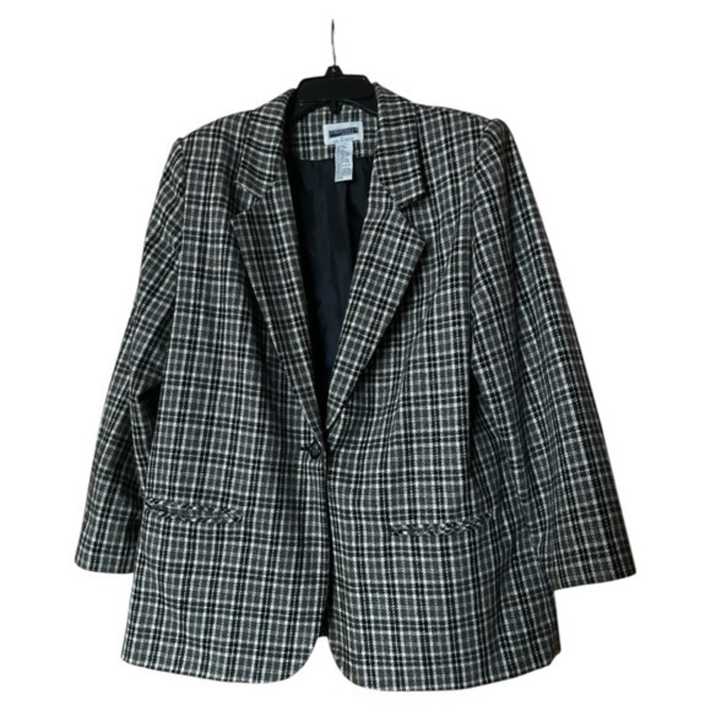 Prophecy‎ Sag Harbor Women’s Wool Blend Blazer Suit Jacket 16W Plaid Black Tan